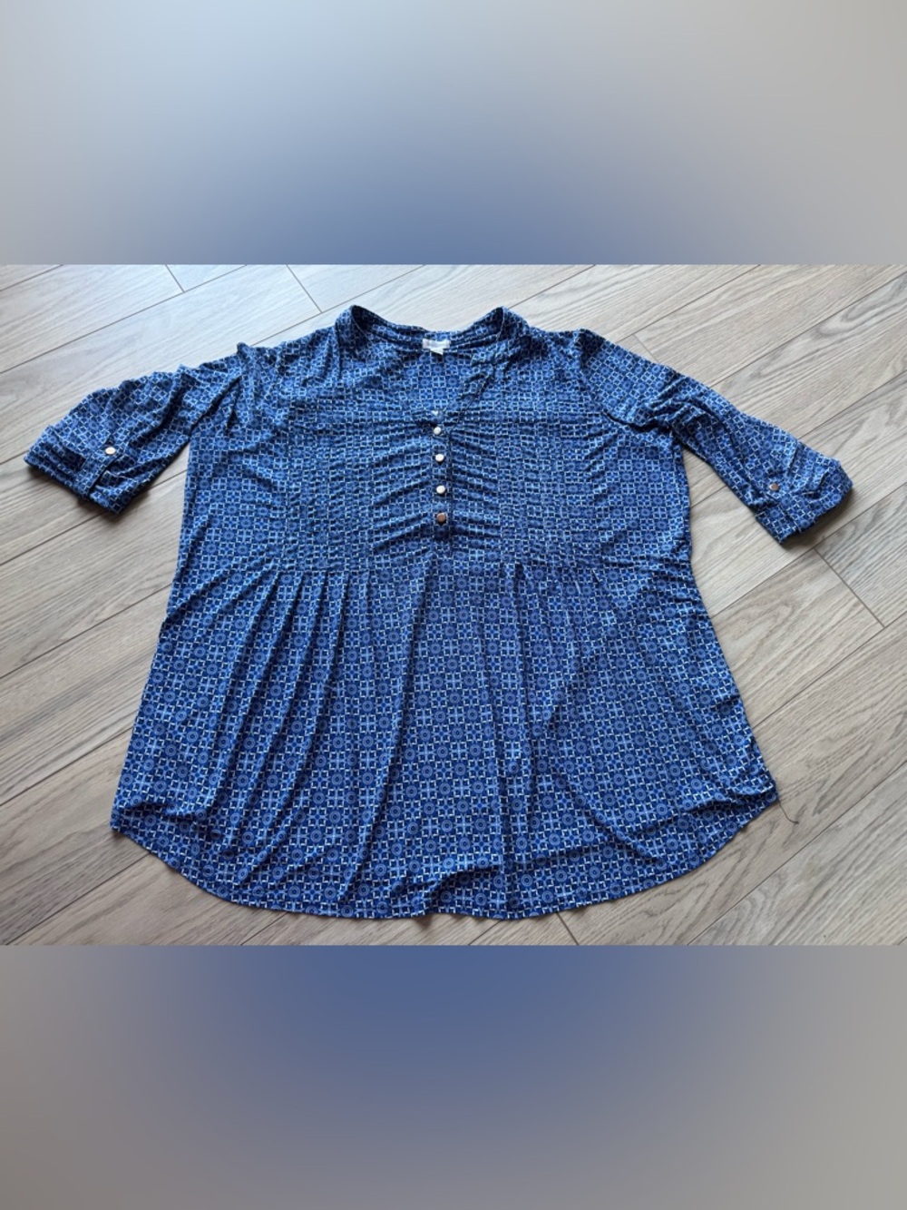 Westport Blue Geo-Print Henley Tunic